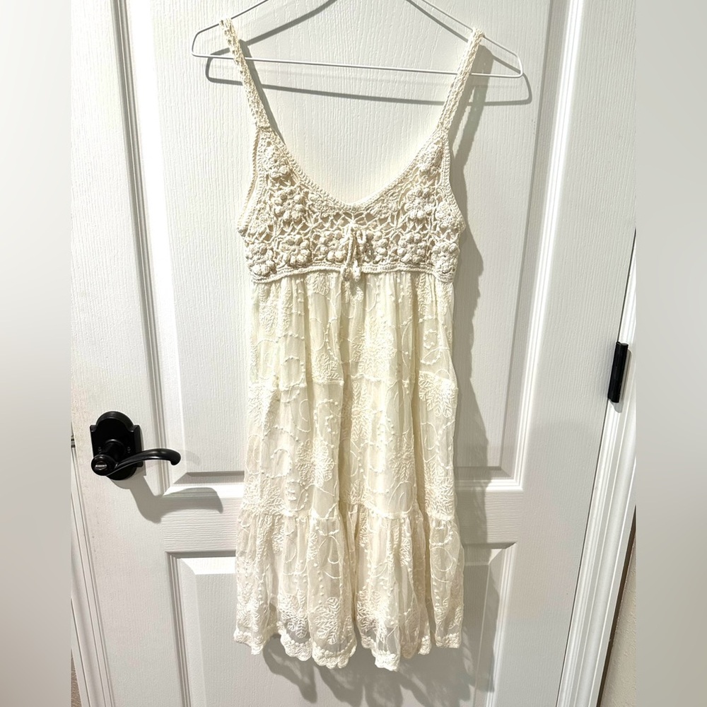 Karla White Floral Lace and Crochet Spaghetti Strap Dress